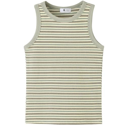BINIDUCKLING Girls Summer Cute Striped Tank Sleeveless Top 5T Green & Beige Stripes | Amazon (US)