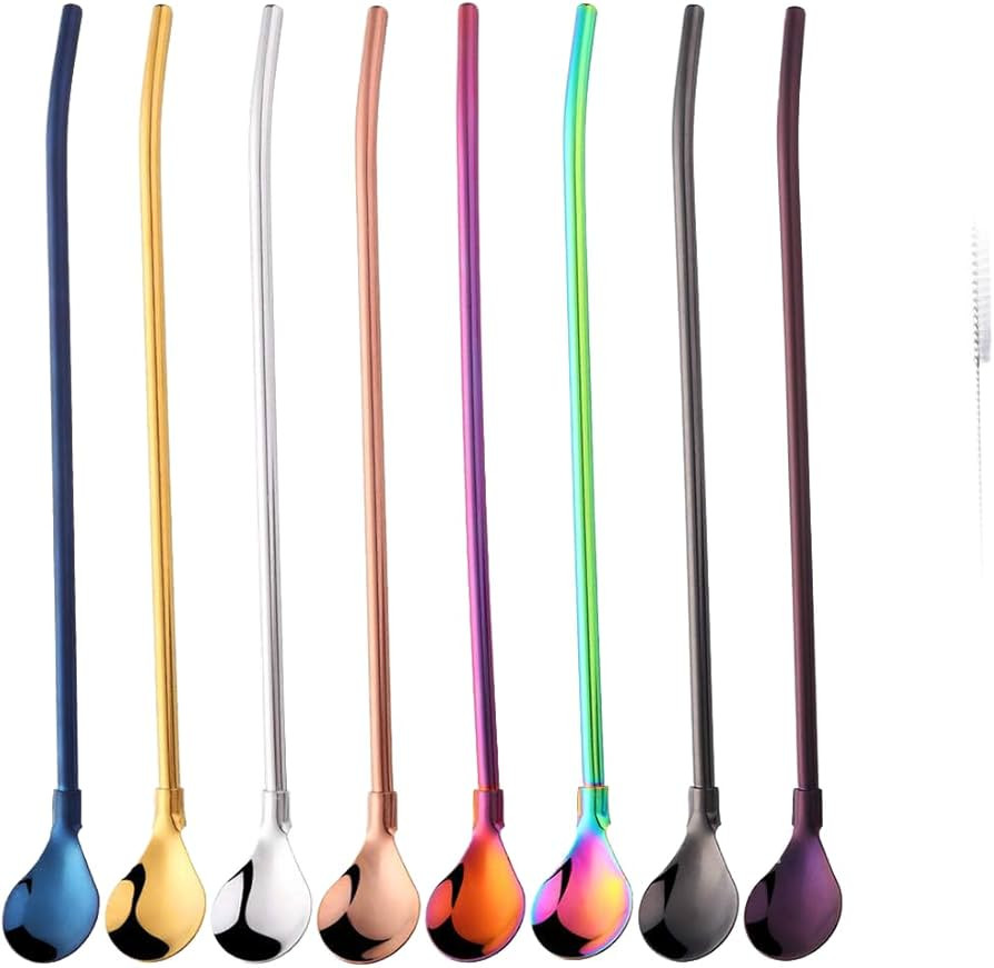 8 PCS Spoon Straws Drinking Spoon for Frozen Drink, Milkshake, Smoothies, Ice Cream Sundaes with ... | Amazon (US)