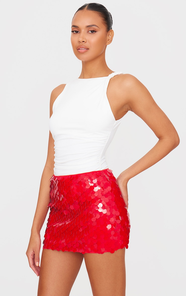 Cherry Red Disc Sequin Mini Skirt | PrettyLittleThing UK