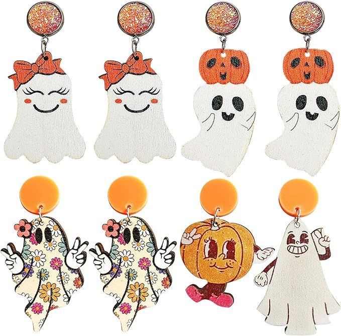 4 Pairs Funny Halloween Earrings for Women Spirit Pumpkin Cartoon Dangle Earrings for Teen Girls ... | Amazon (US)