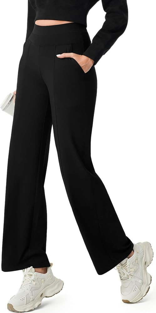 AFITNE Women’s Wide Leg Pants with Pockets 29”/31” 2024 Fall Stretchy High Waist Pull On Yo... | Amazon (US)