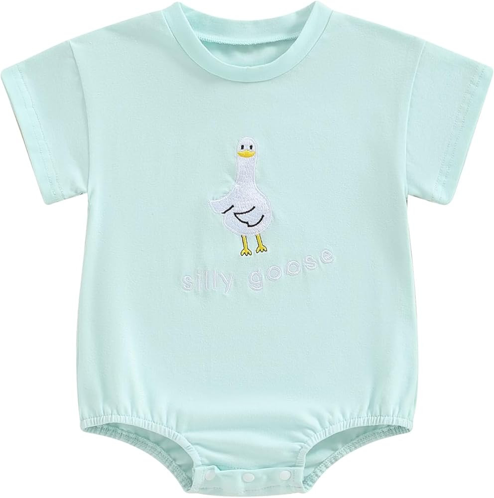 Newborn Baby Boy Girl Bubble Romper Silly Goose Short Sleeve Oversized Bodysuit Infant Farm Anima... | Amazon (US)