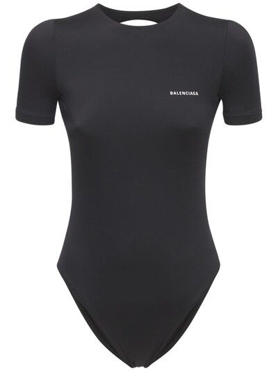 Balenciaga - Logo open back lycra swimsuit - Black | Luisaviaroma | Luisaviaroma