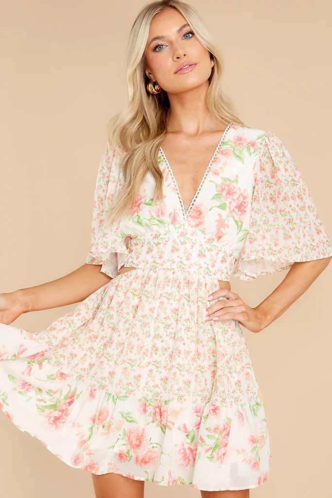 Delicate Hearts Pink Floral Print Dress | Red Dress 
