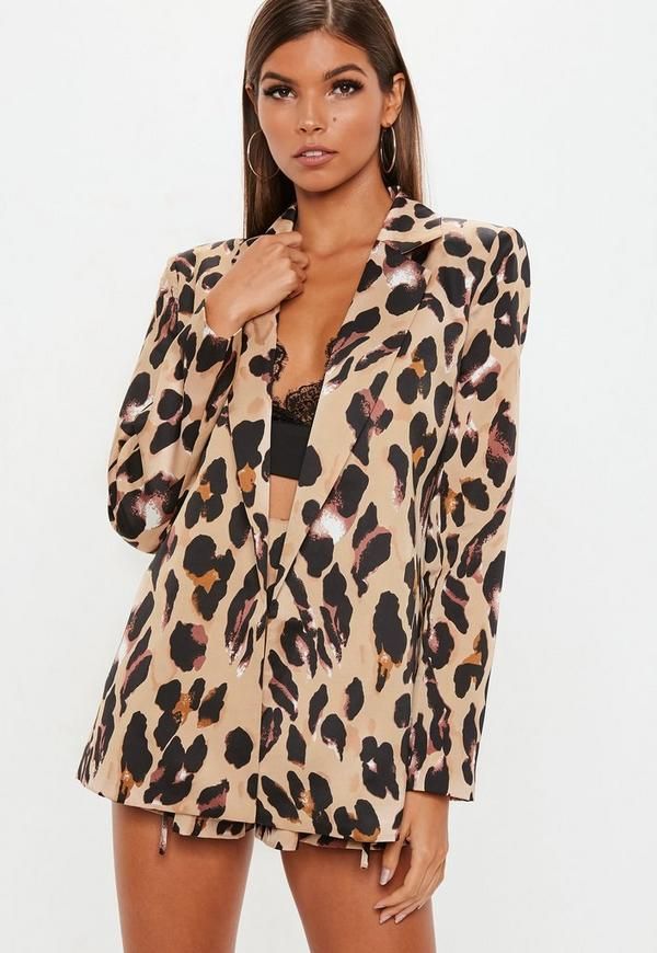Brown Leopard Gathered Sleeve Blazer | Missguided (US & CA)