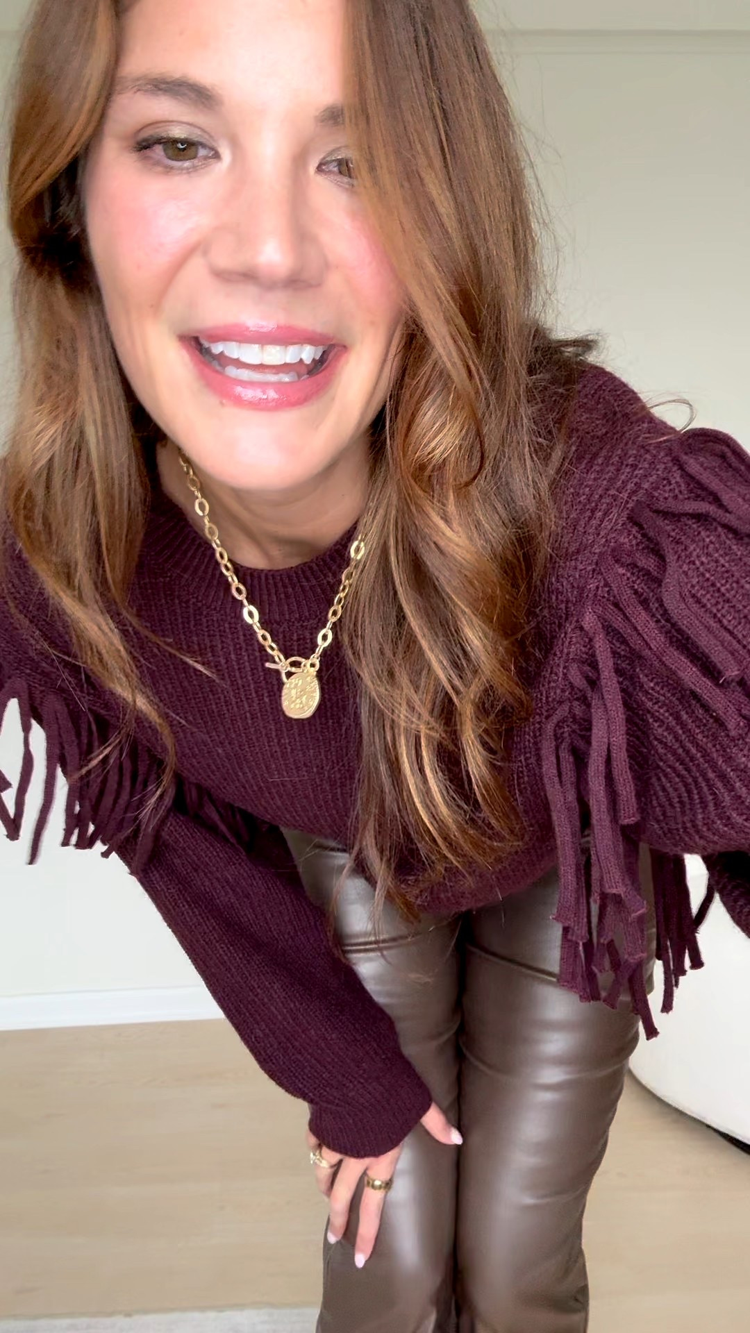 Love this outfit for the holidays! The pants are stretchy and come in a long length! 

Holiday outfit Inspo, Leather pants, Burgundy sweater, Fall Outfit, Stang and co #LTKTall 

#LTKStyleTip #LTKHoliday #LTKSeasonal