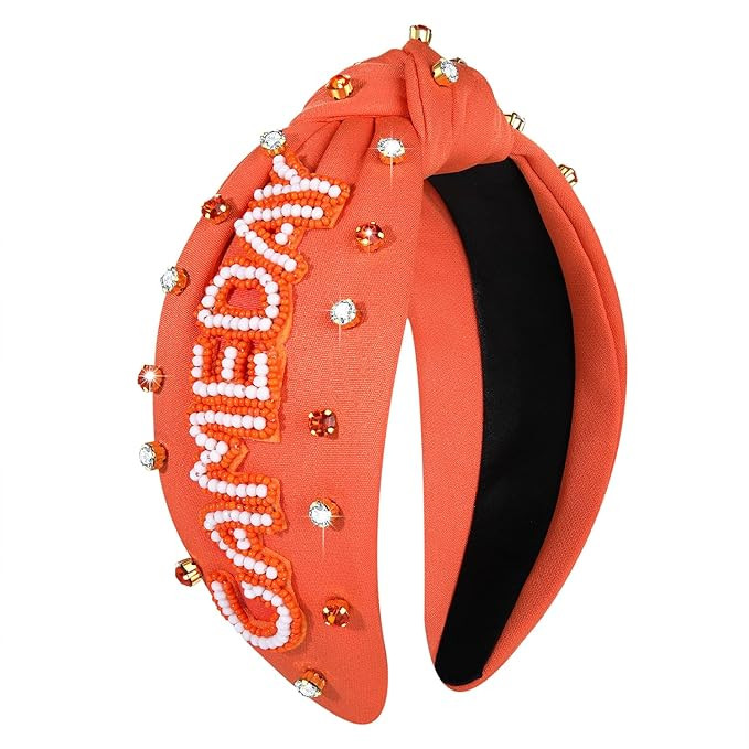 YAHPERN Game Day Headband, Crystal Pearl Knotted Jeweled Top Knot Headband for Women, Sports Base... | Amazon (US)