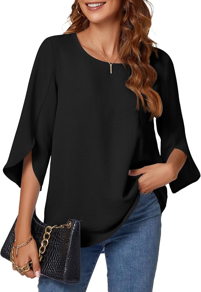 KUOTAI Womens Summer Tops Dressy Casual Shirts 3/4 Sleeve Work Blouse Business Casual Shirts | Amazon (US)