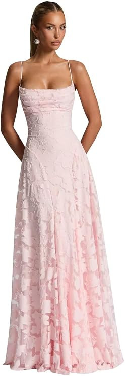 Spaghetti Strap Floral Lace Bridesmaid Dresses Long Formal Gowns | Floral Jacquard Lace, Spaghett... | Amazon (US)