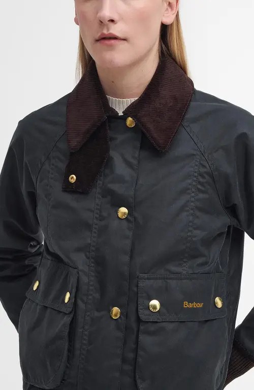 Barbour Beadnell Crop Waxed Cotton Jacket in Sage Green/Ancient at Nordstrom, Size 14 Us | Nordstrom