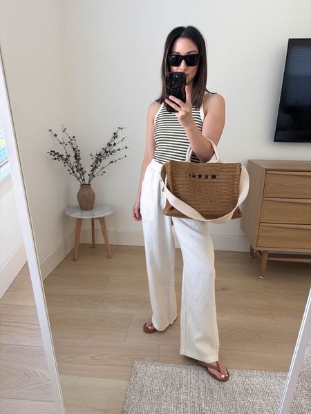 These Splendid tanks are so good. Looked for striped tanks all last year and couldn’t find any. Jump ones. Run tts. 

Splendid tank xs
Splendid pants xs
Tkee sandals 5
Marni tote small 
Celine sunglasses  

Summer outfits, purse, sandals, petite style, vacation outfits 

#LTKSeasonal #LTKItBag #LTKShoeCrush