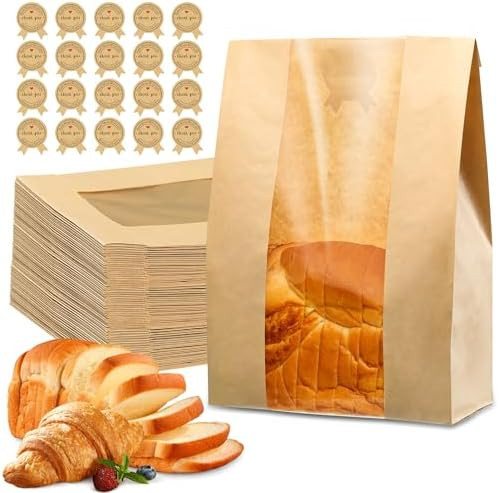 25 Pcs Bread Bags for Homemade Bread, Sourdough Paper Bags With Window, 50% Thicker 13.7x8.2x3.7i... | Amazon (US)