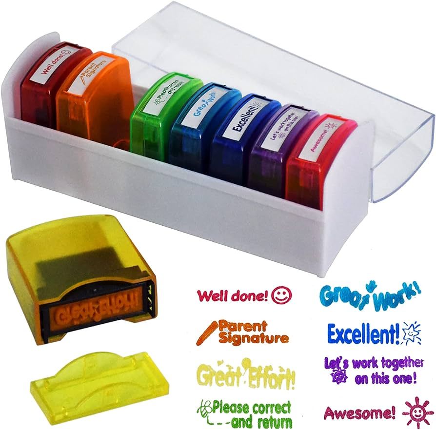 Bertiveny Teacher Stamps for Grading Classroom，Parent Signature Self-Inking Teacher Stamp Set S... | Amazon (US)