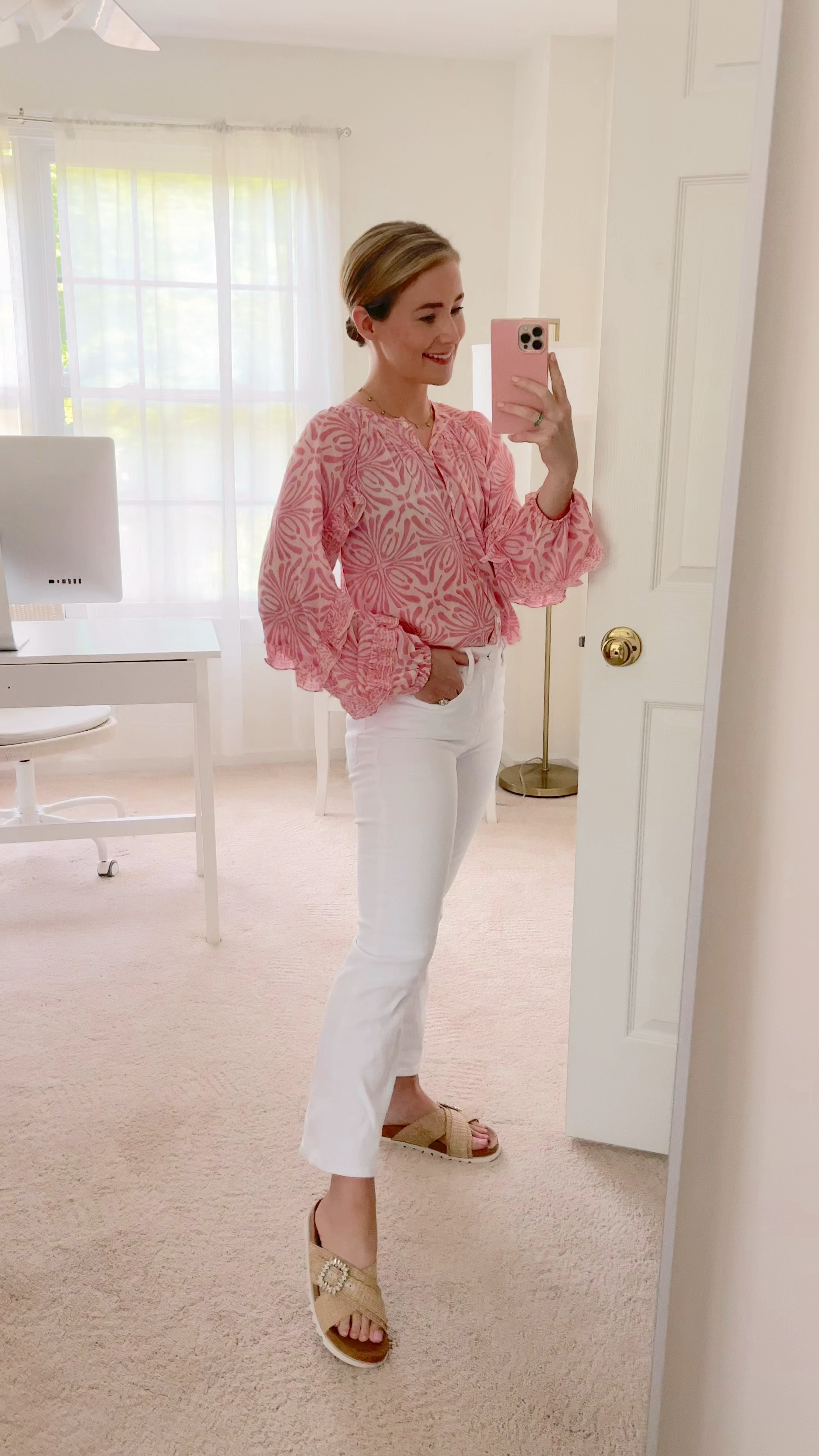 Outfit of the day! Pink blouse is from Alicia Bell (not available on LTK) and everything else is linked, including my raffia sandals under $30!

#LTKFind #LTKshoecrush #LTKunder50