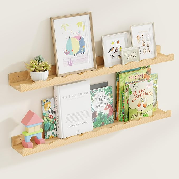 Fun Memories Picture Ledge Shelf for Wall, 36 inch Pine Wood Nursery Book Shelves Set of 2- Wall ... | Amazon (US)