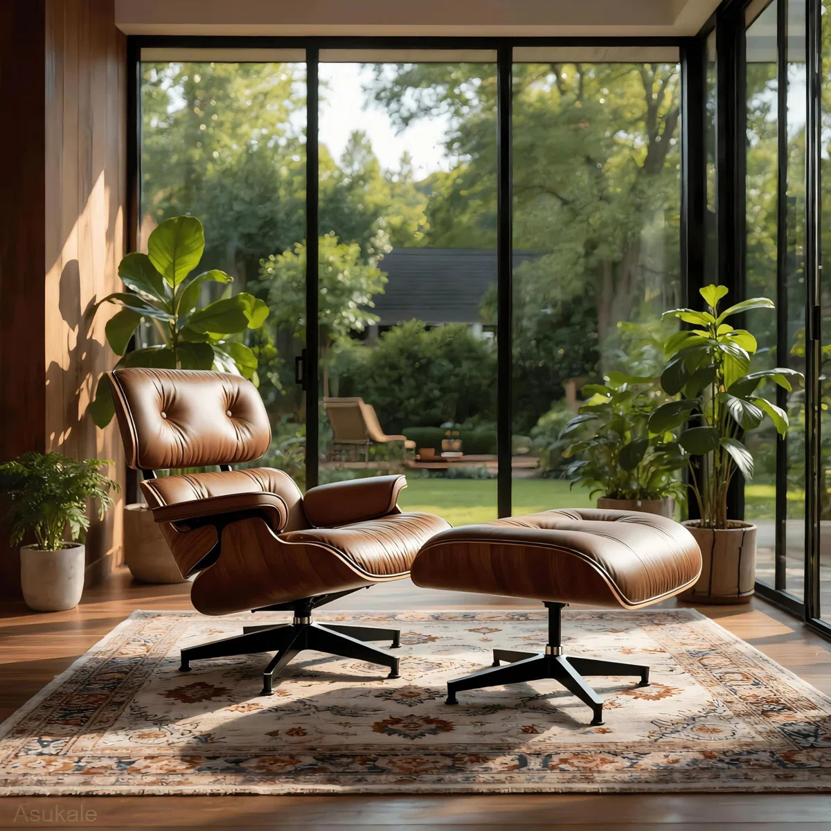 Mid Century Genuine Leather Lounge Chair With Ottoman, Heavy Duty Support Base, Upholstered Recli... | Wayfair North America