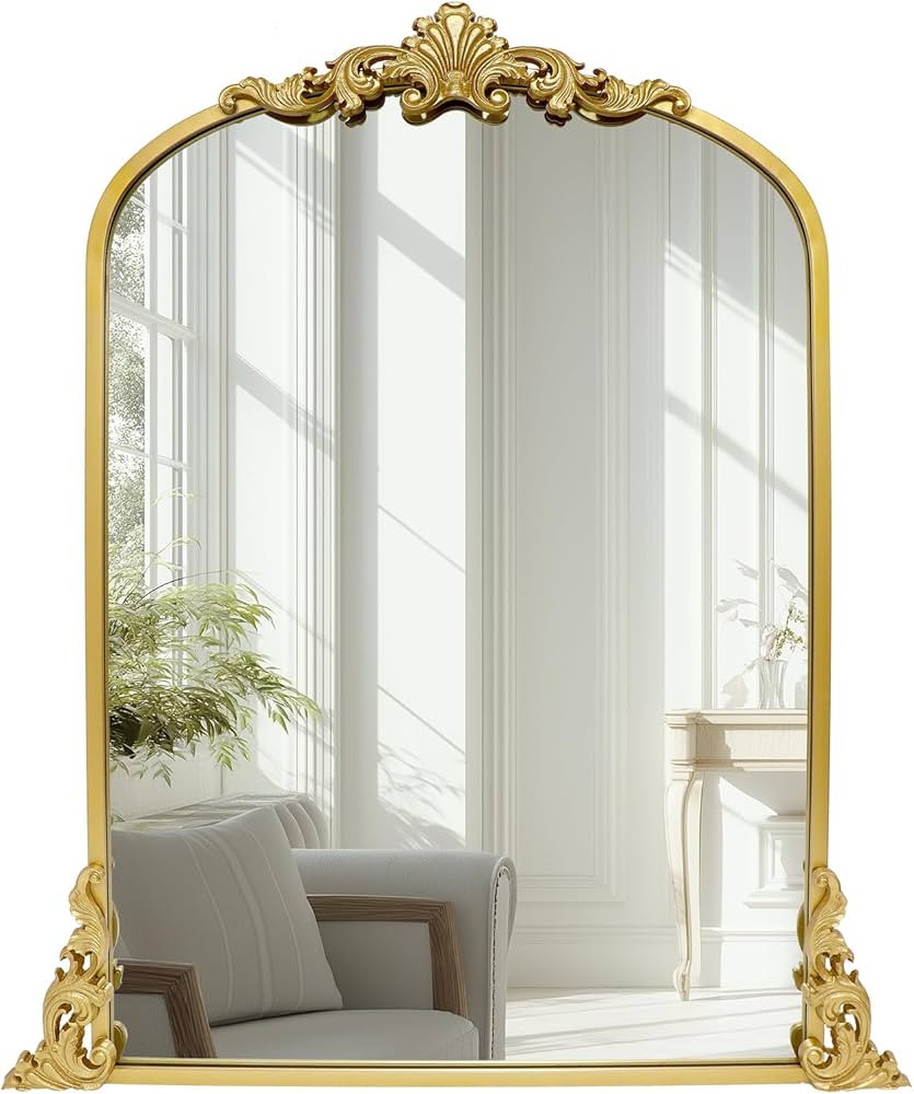 Growsun Gold Arched Mirror, 24''x36'' Antique Baroque Wall Mirror Decor, Traditional Ornate Mirro... | Amazon (US)