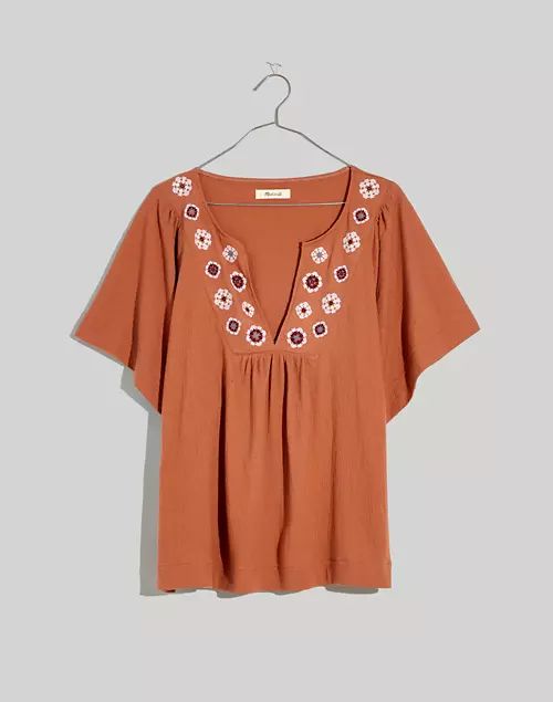 Embroidered Knit Lightspun Flutter-Sleeve Top | Madewell