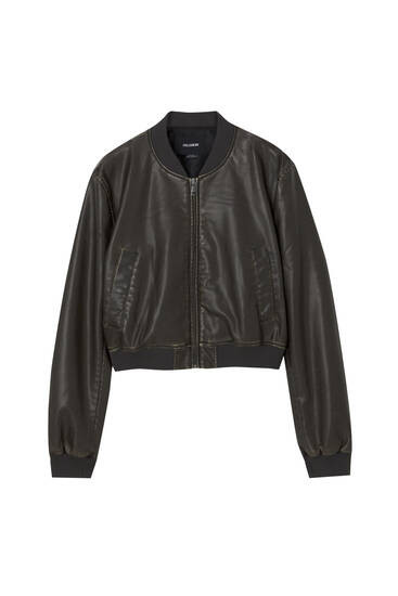 Distressed faux leather bomber jacket - pull&bear | PULL and BEAR UK
