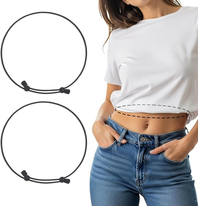 Crop Tuck 2-Pack Black Waist Tuck Belts – Adjustable Elastic Shirt Tucking & Cropping Belt for ... | Amazon (US)