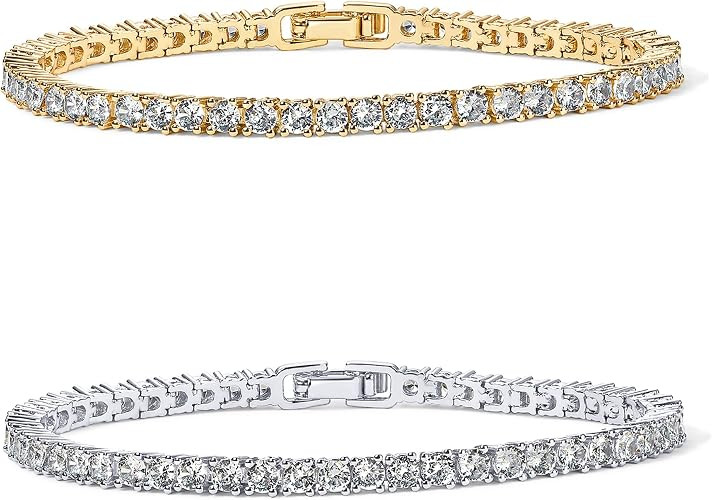 PAVOI 14K Gold Plated 3mm Cubic Zirconia Classic Tennis Bracelet | Gold Bracelets for Women | Amazon (US)