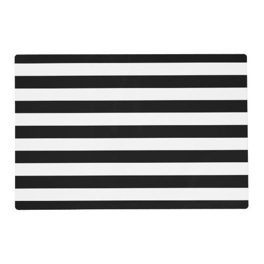 Trendy Black and White Wide Horizontal Stripes Placemat | Zazzle