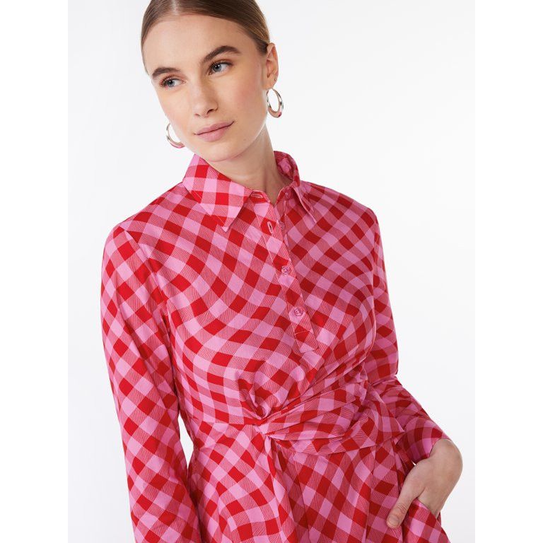 Scoop Women's Side Knot Poplin Midi Shirt Dress with Long Sleeves, Walmart Spring | Walmart (US)