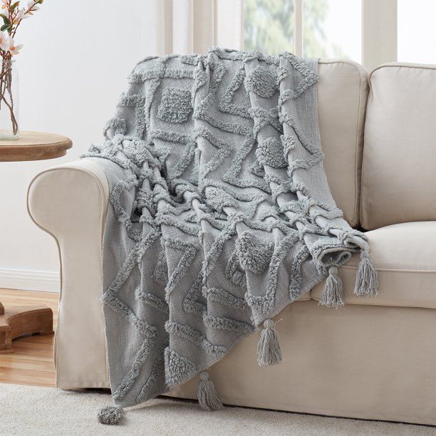 My Texas House Cameron Tufted Diamond Cotton Throw, Easy Wash, 50 x 60, Grey - Walmart.com | Walmart (US)