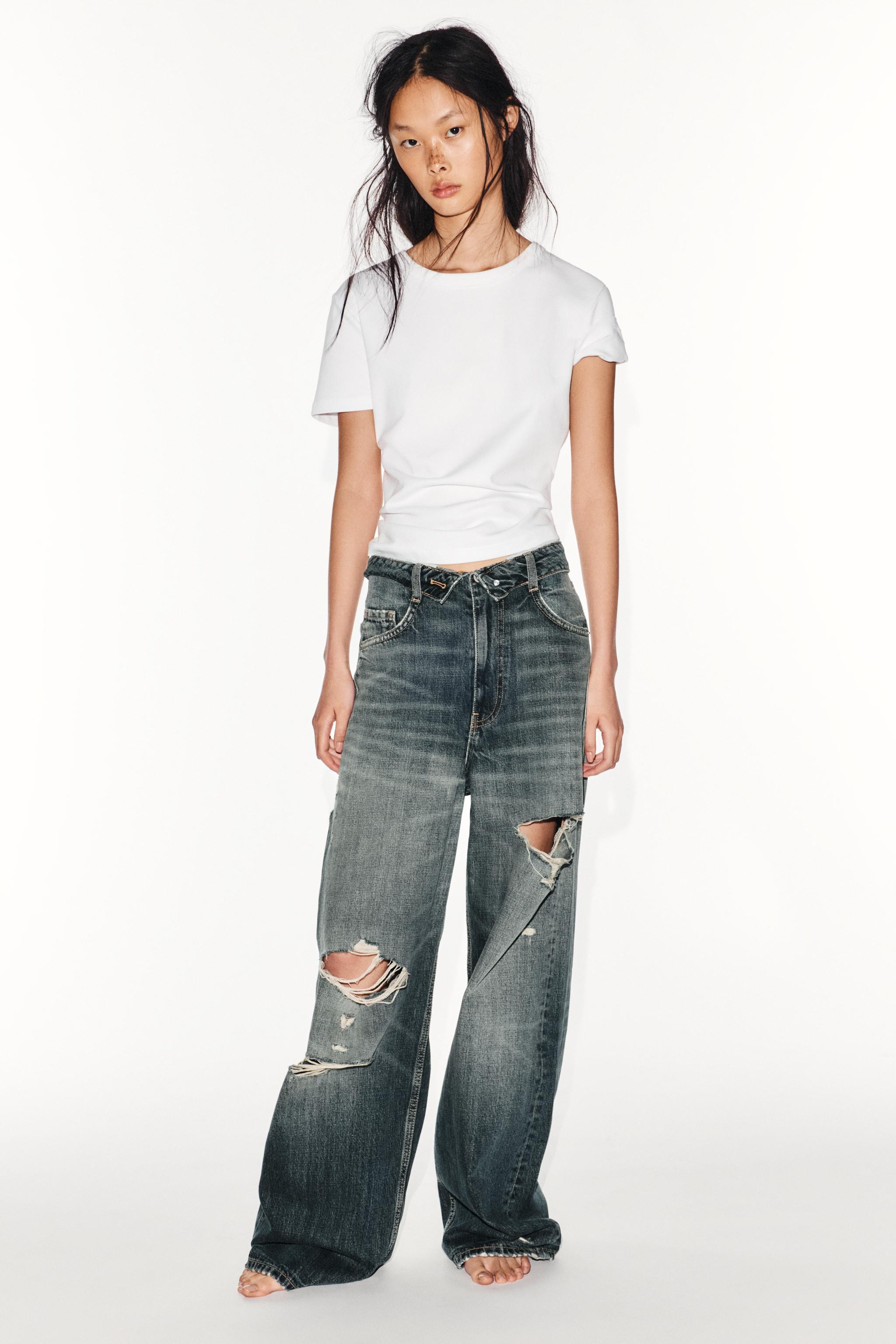 TRF MID-RISE DISTRESSED TURN-UP WAIST JEANS | Zara US