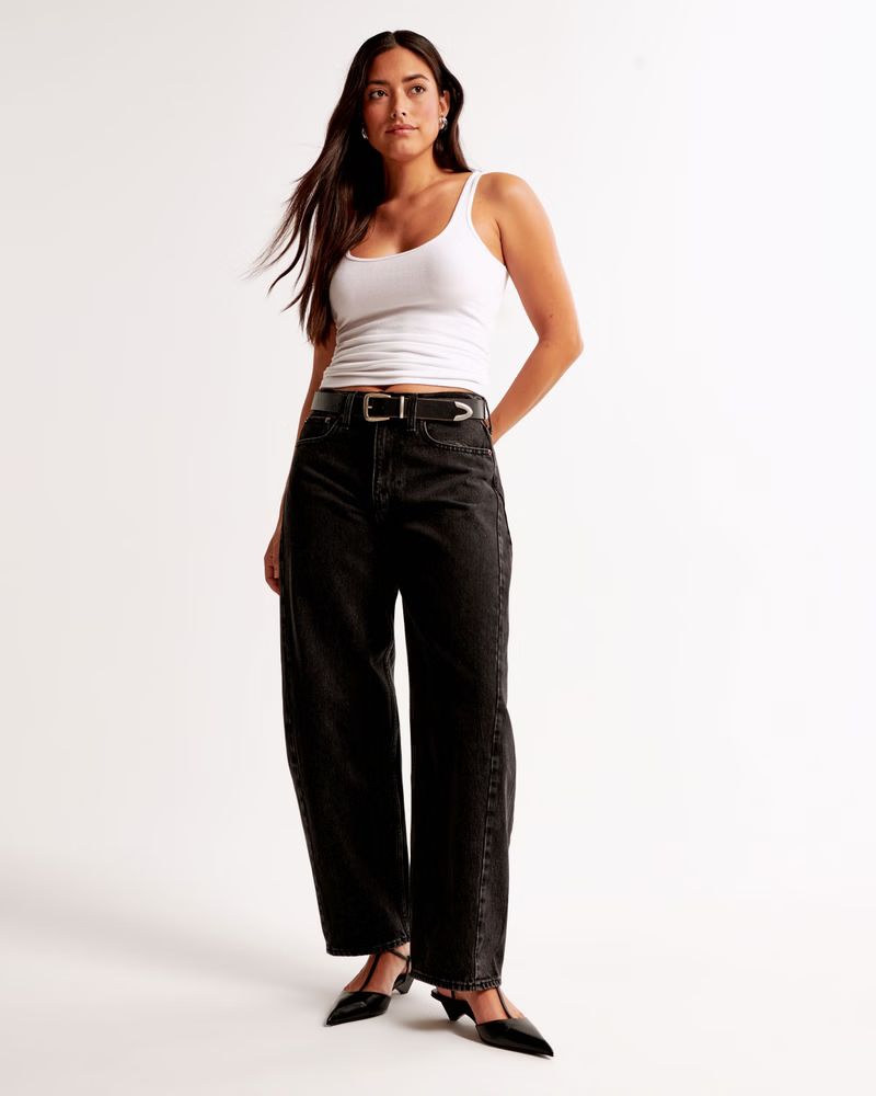 Women's Curve Love Mid Rise Barrel Jean | Women's Bottoms | Abercrombie.com | Abercrombie & Fitch (US)