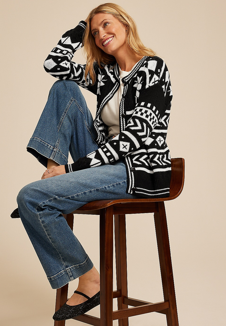 Nordic Snowflake Button Front Cardigan | Maurices