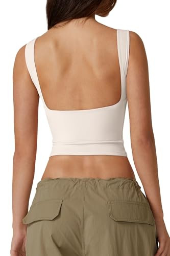 QINSEN Women's Sexy Open Back Sleeveless Crop Tank High Neck Slim Fit Cropped Tee Shirt Y2k Tops | Amazon (US)