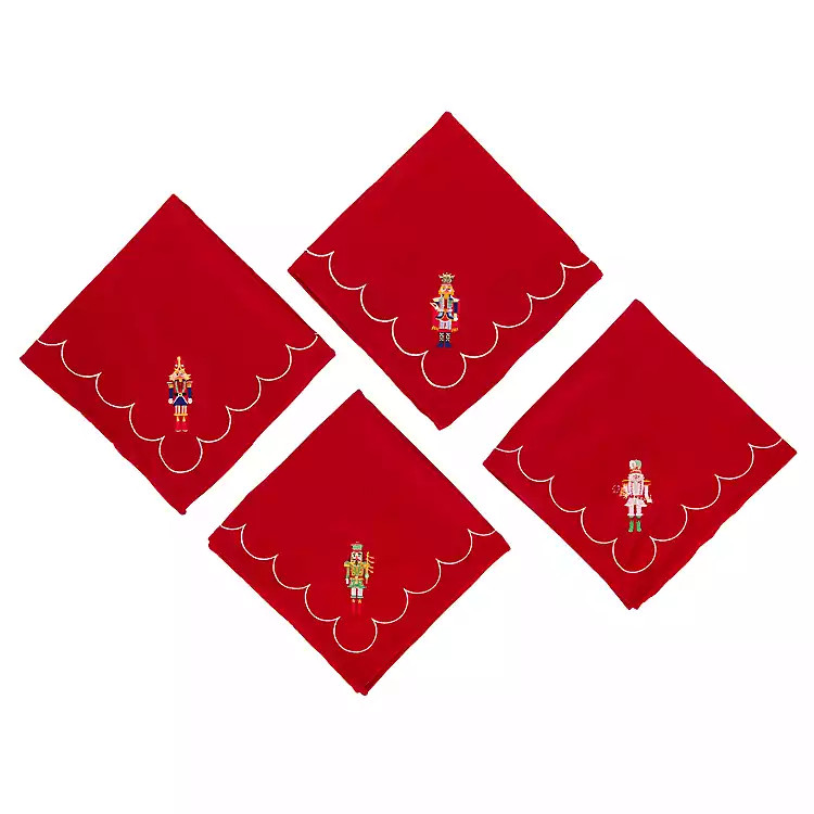 New! Red Nutcracker Embroidered Napkins, Set of 4 | Kirklands