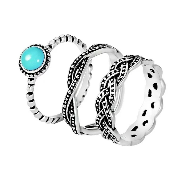 Three Piece Vintage Rings Turquoise Rings for Women | Walmart (US)