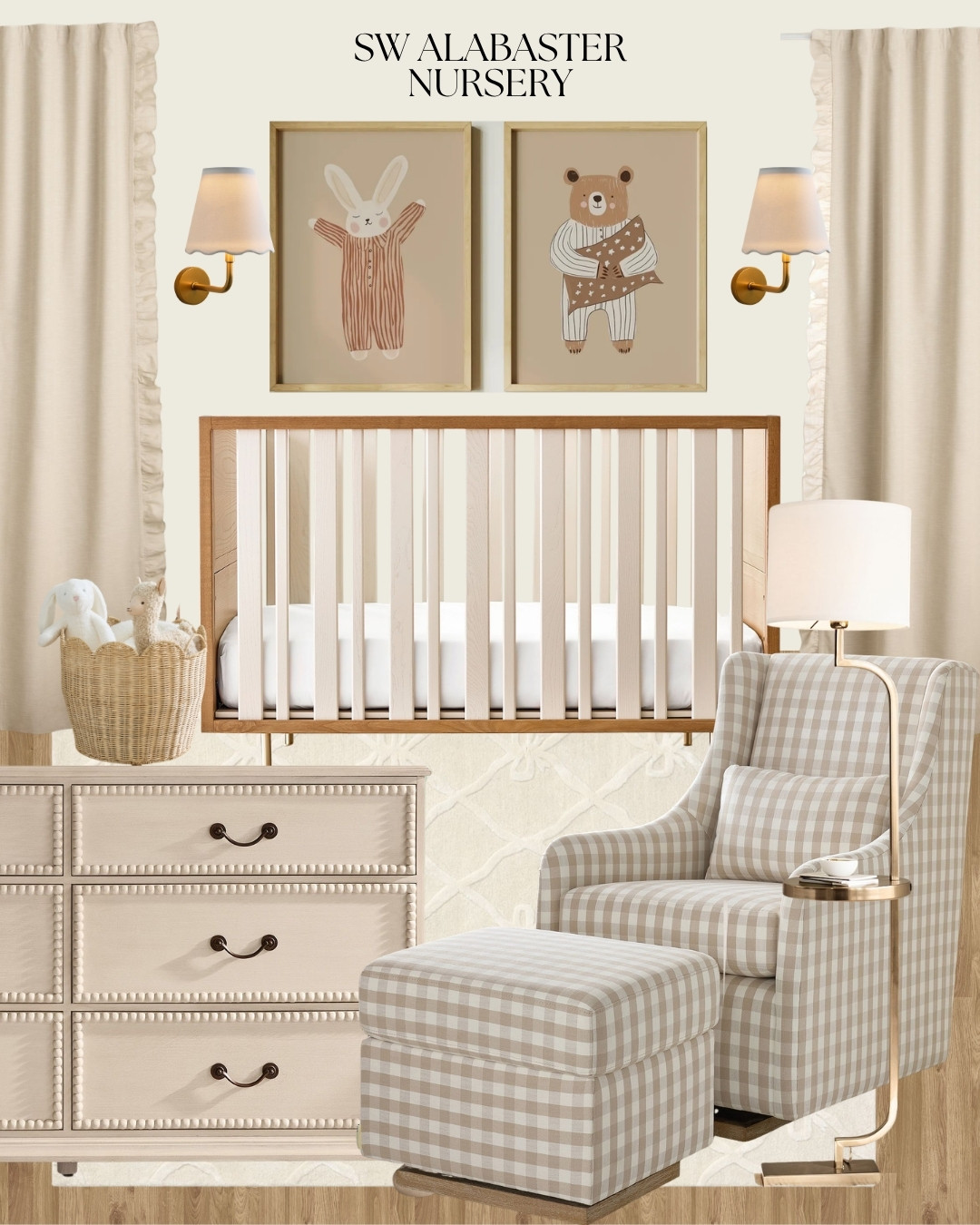 Cream Nursery Mood Board, Cute Cream Nursery design, Pottery Barn Kids, Nursery Chair, Crib, Cream Dresser, SW Alabaster Nursery, Cute Nursery Design, Nursery Decor

#nursery #nurserydecor #nurserydesign #creamnursery #babynursery #crib  

 #LTKHome #LTKSaleAlert #LTKBaby