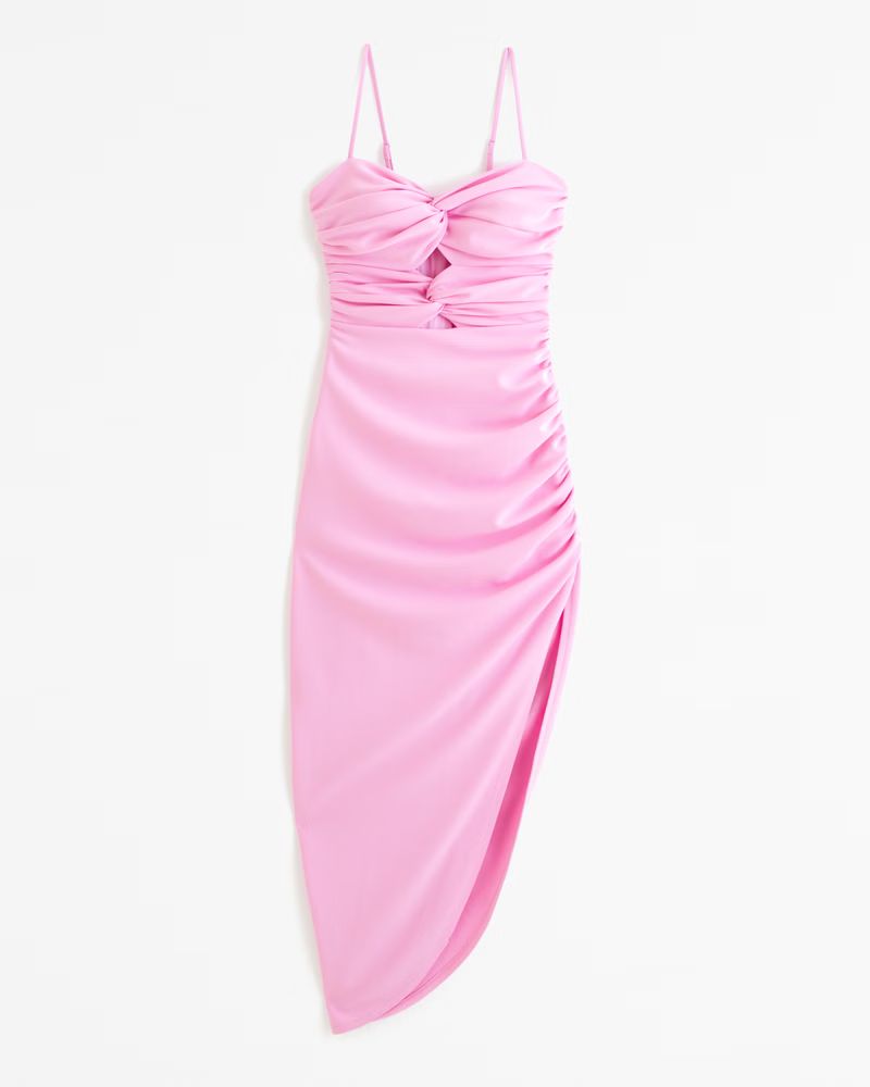 Ruched Front Cutout Asymmetrical Midi Dress | Abercrombie & Fitch (US)