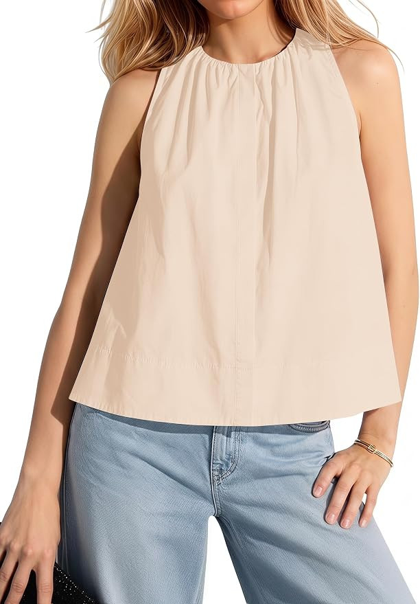 Ythomm Women’s Pleated Round Neck A-line Halter Tops Sleeveless High Low Hem Flowy Tank Tops Lo... | Amazon (US)