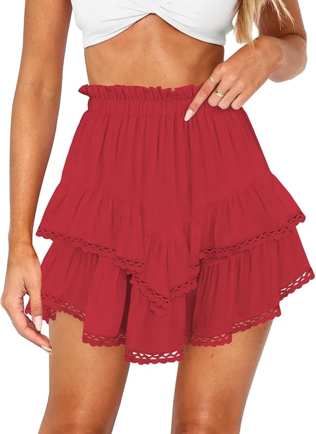 Women's High Waist Ruffle Mini Skirt Lace Trim Flowy Boho Skorts for Women Flared Tiered Golf Ten... | Amazon (US)