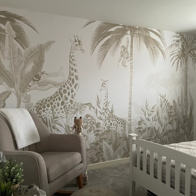 Kids Safari Jungle Animals Wallpaper , Peel and Stick Giraffe Nursery Mural , Kids Jungle Themed ... | Etsy (US)