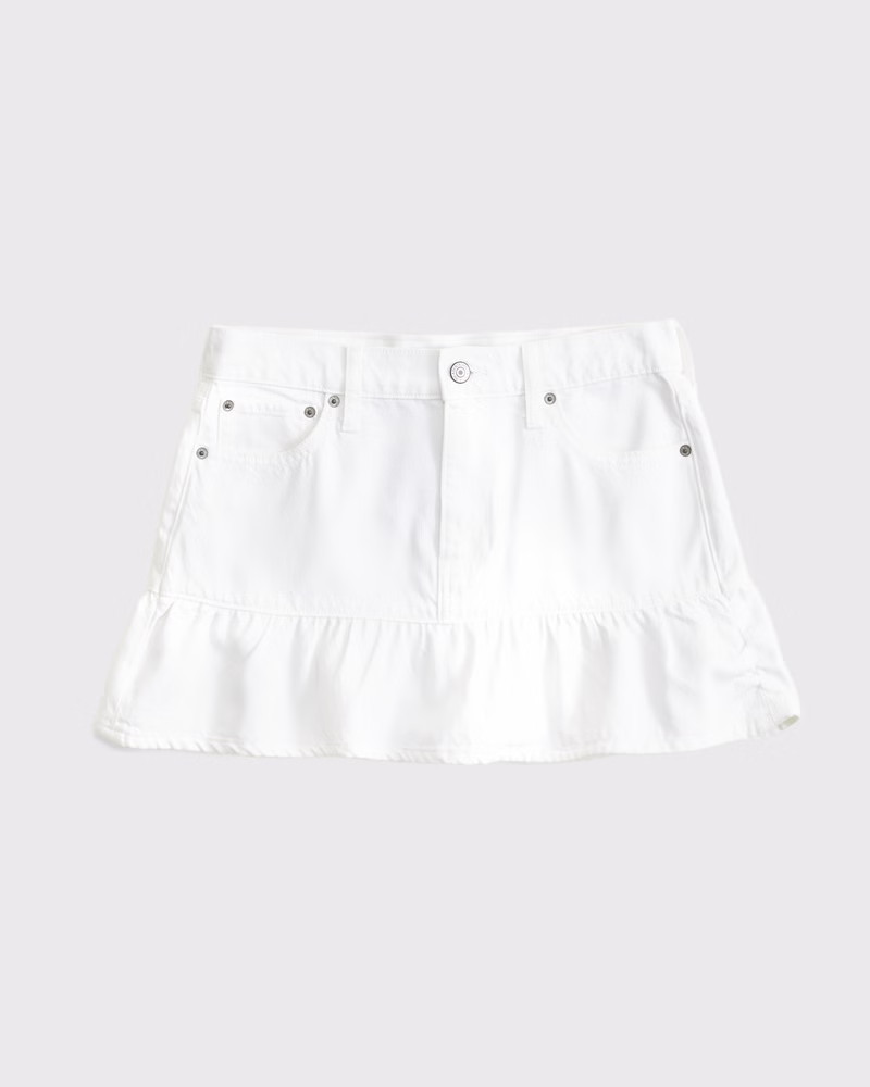 Abercrombie & Fitch Women's Mid Rise Drop-Waist Ruffle Denim Mini Skirt in White - Size 31 | Abercrombie & Fitch (US)