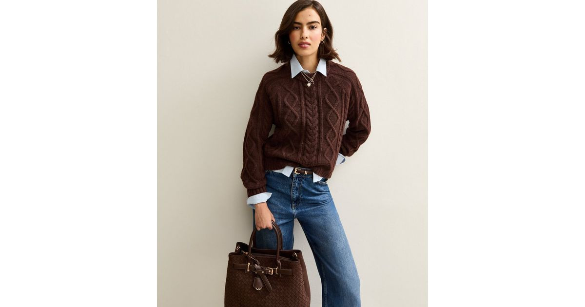 Brown Cable Knit Raglan Sleeve Jumper | New Look | New Look (UK)