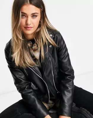 ASOS DESIGN ultimate leather look biker jacket in black | ASOS (Global)