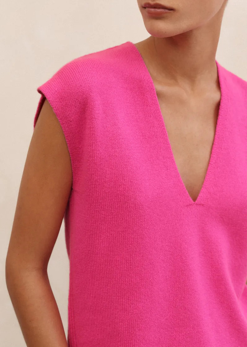 Cashmere Dropped Shoulder V-Neck Vest | ME+EM US