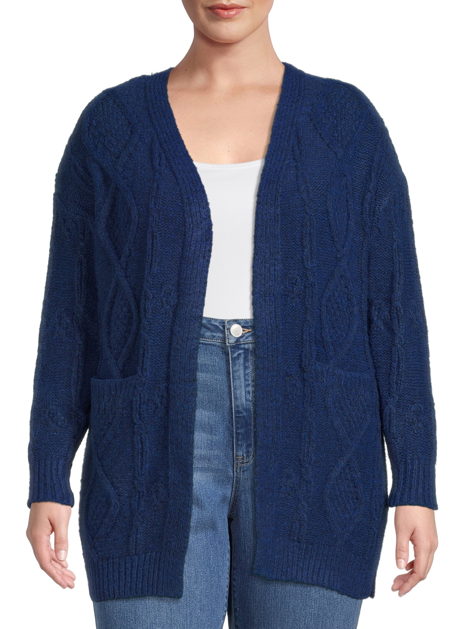 Time and Tru Women's Open Front Cable Cardigan - Walmart.com | Walmart (US)