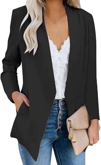 Vetinee Women's Open Front Pockets Blazer Long Sleeve Work Office Cardigan Jacket | Amazon (US)