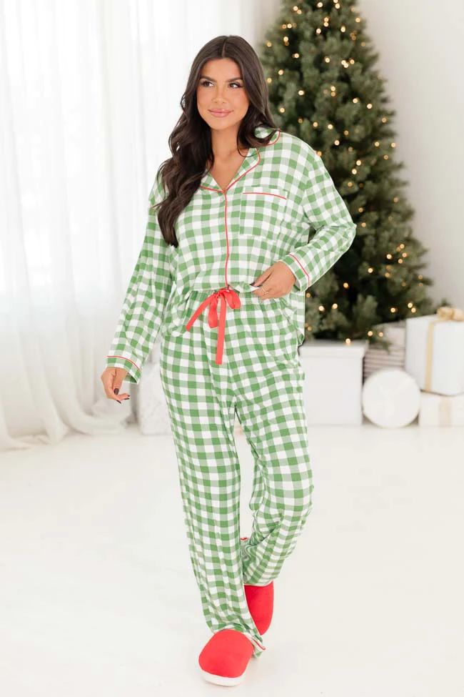 Making A List Green Plaid Pajama Bottoms | Pink Lily