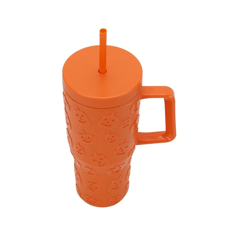 Way To Celebrate 30 Ounce Acrylic Double Wall Embossed Pumpkin Tumbler with Straw and Handle, Ora... | Walmart (US)