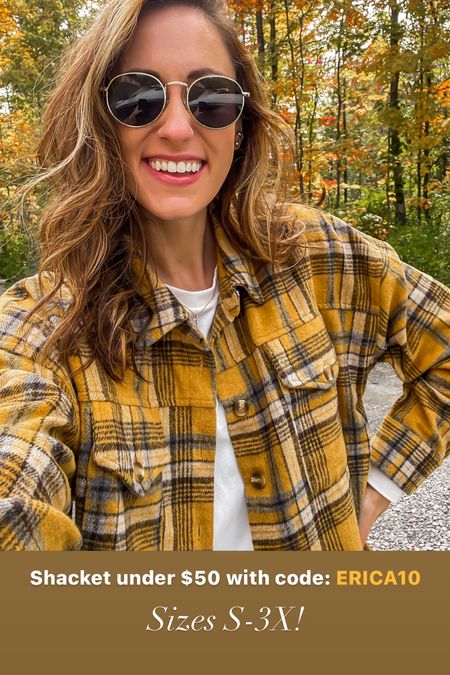 Golden shacket // yellow plaid shacket // size inclusive boutique // 10% off code: ERICA10 ✨ amazon designer lookalike sunglasses under $15! 😎

#LTKsalealert #LTKunder50 #LTKSeasonal