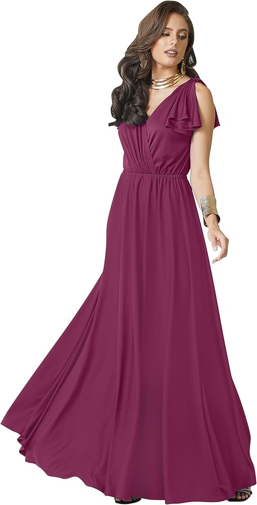 KOH KOH Womens Long V-Neck Ruffle Sleeveless Bridesmaid Prom Gown Maxi Dress | Amazon (US)