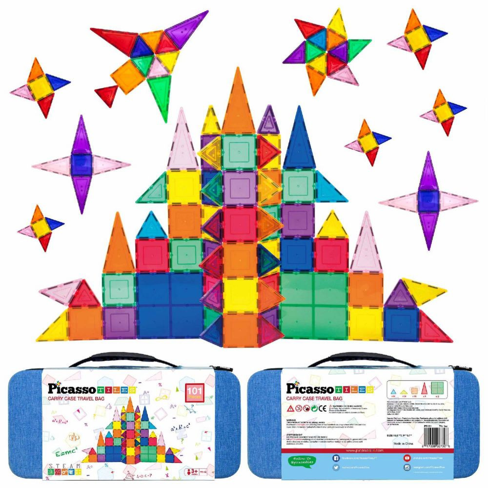 PicassoTiles 101 PC Magnetic Tiles, Magnetic Building Blocks for Kids, Magnet for Kids 3+ w/ Large Carry Case | Oriental Trading Company